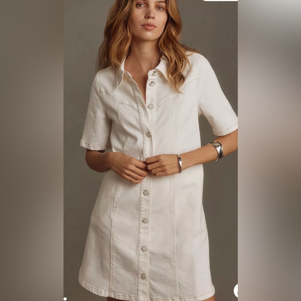 NWT Anthropologie English Factory Short-Sleeve Mini Shirt Dress Size Medium